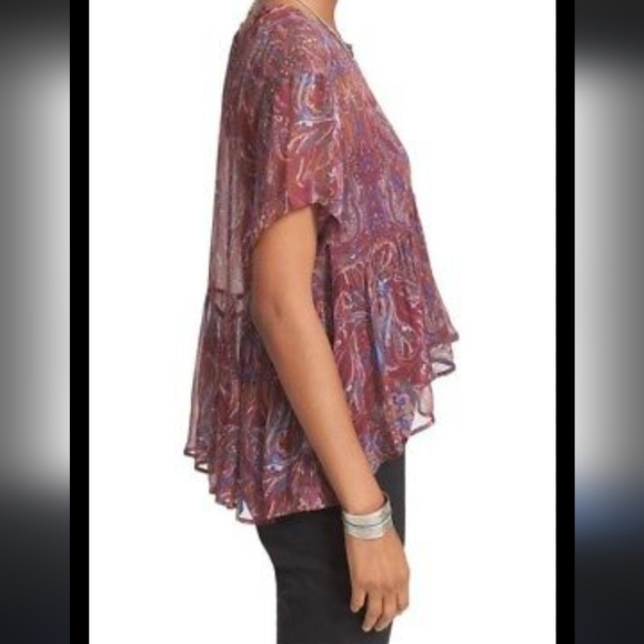 Free People Womens Paisley Purple Floral Boho Flowy Tunic Blouse Top Size Medium - Picture 3 of 7